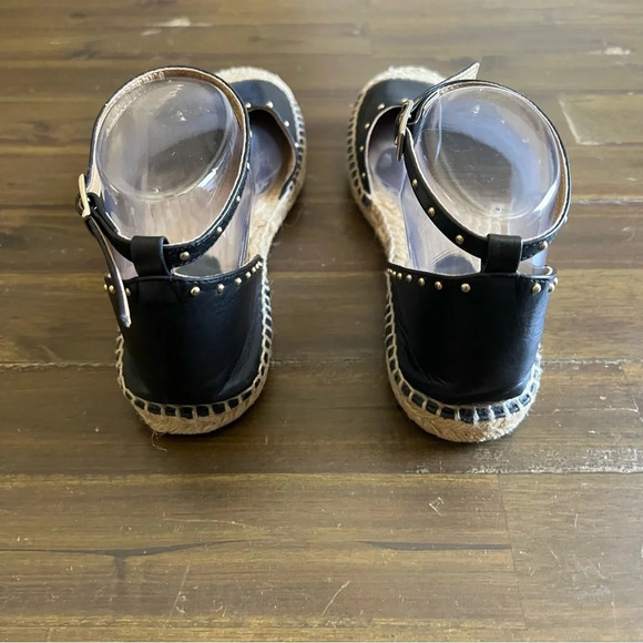 Oficce Studde Flat Espadrilles Black  Leather Sandals - Picture 5 of 12
